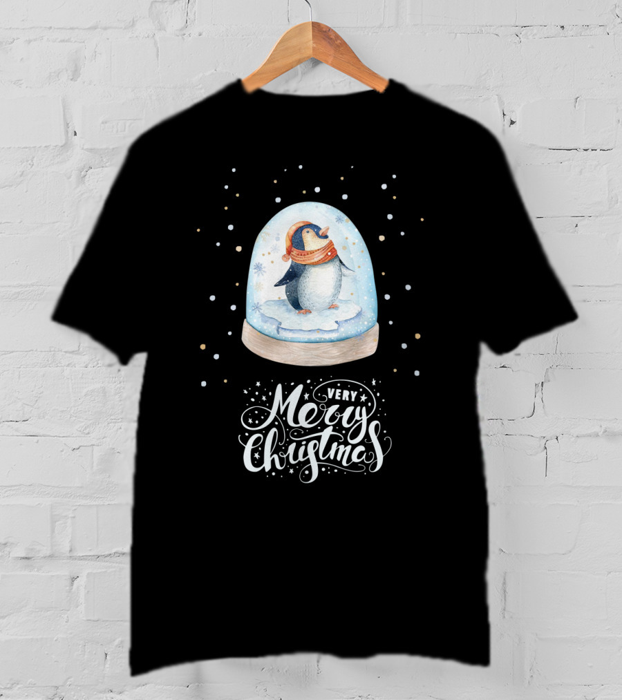 Penguin In Snow Globe Very Merry Christmas T-Shirt