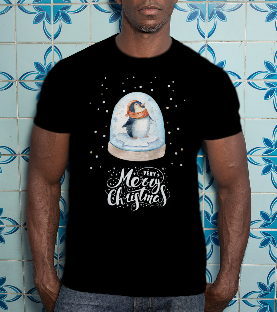 Penguin In Snow Globe Very Merry Christmas T-Shirt