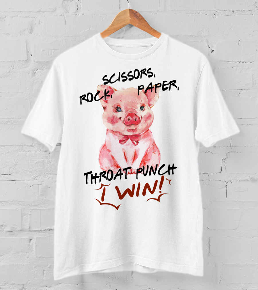 Scissors Rock Paper Throat Punch I Win Cute Pig Watercolor T-Shirt