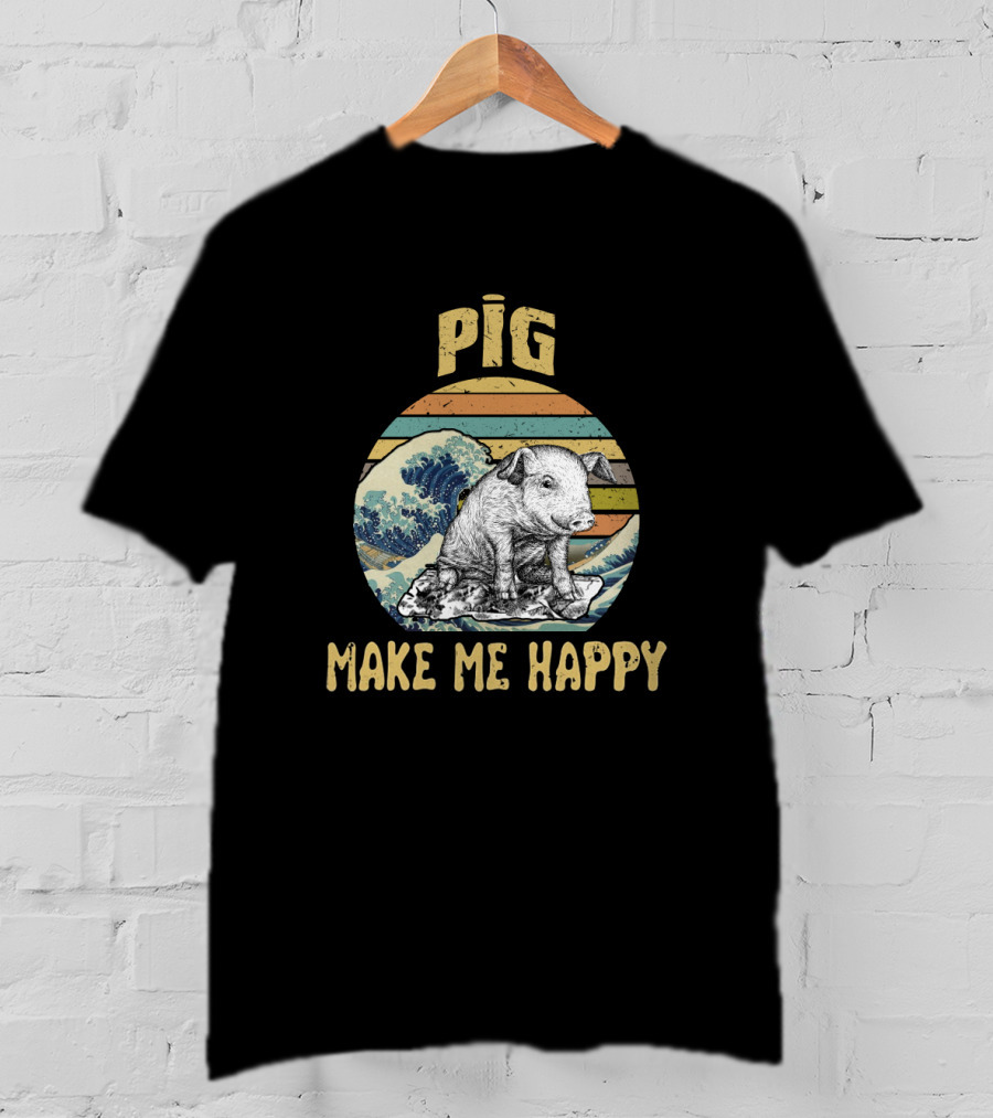 Pig Make Me Happy Retro Wave T-Shirt