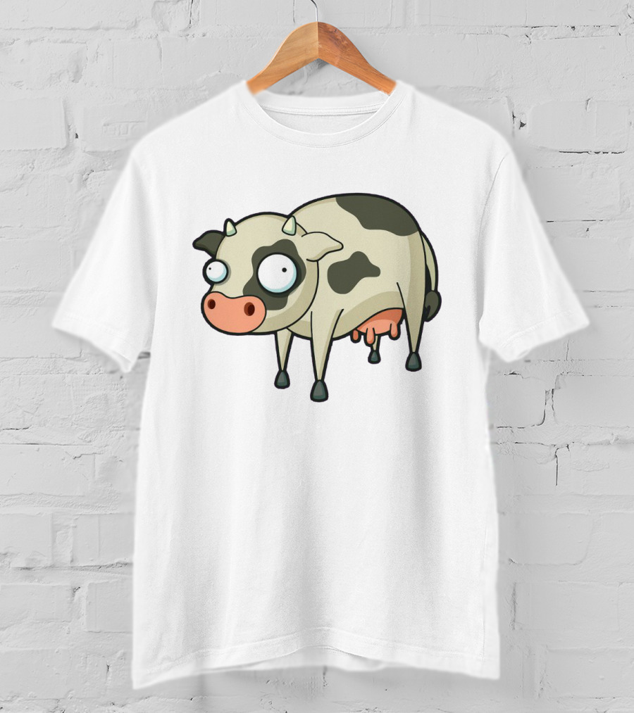 Quirky Cartoon Cow With Wide Eyes T-Shirt