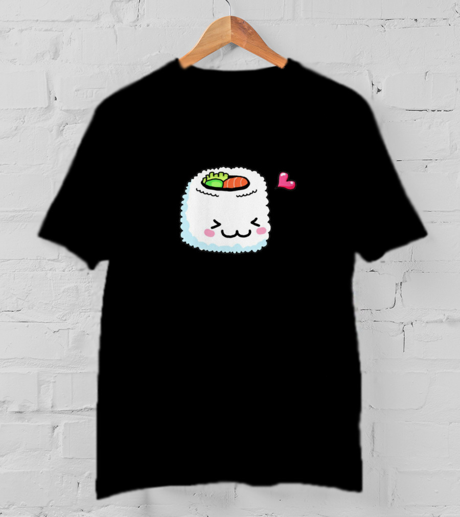 Cute Kawaii Sushi Roll With Heart And Blushing Face T-Shirt