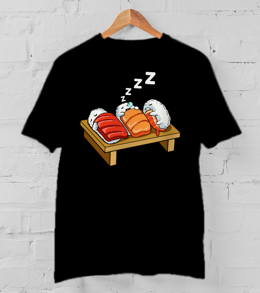 Sushi Sleep Zzz Cartoon Sushi Nigiri On Wooden Board With Sleeping Z's T-Shirt