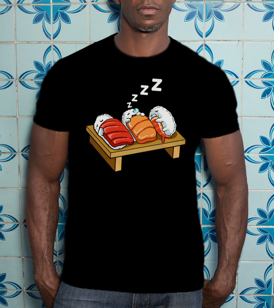 Sushi Sleep Zzz Cartoon Sushi Nigiri On Wooden Board With Sleeping Z's T-Shirt
