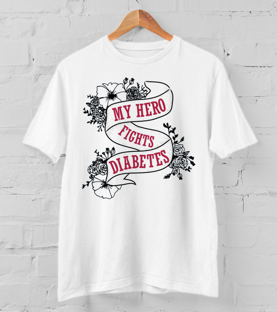 My Hero Fights Diabetes Floral Ribbon T-Shirt