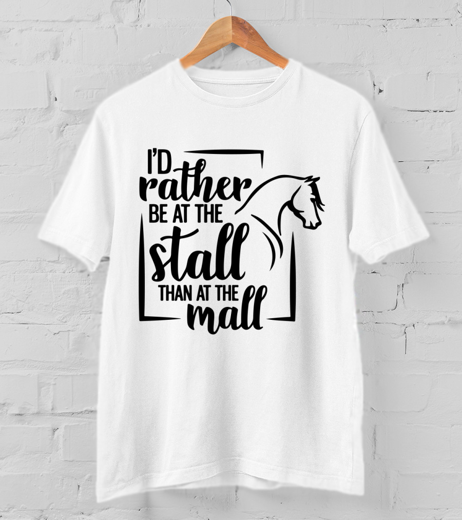 I'd Rather Be At The Stall Than At The Mall Horse Head Outline T-Shirt