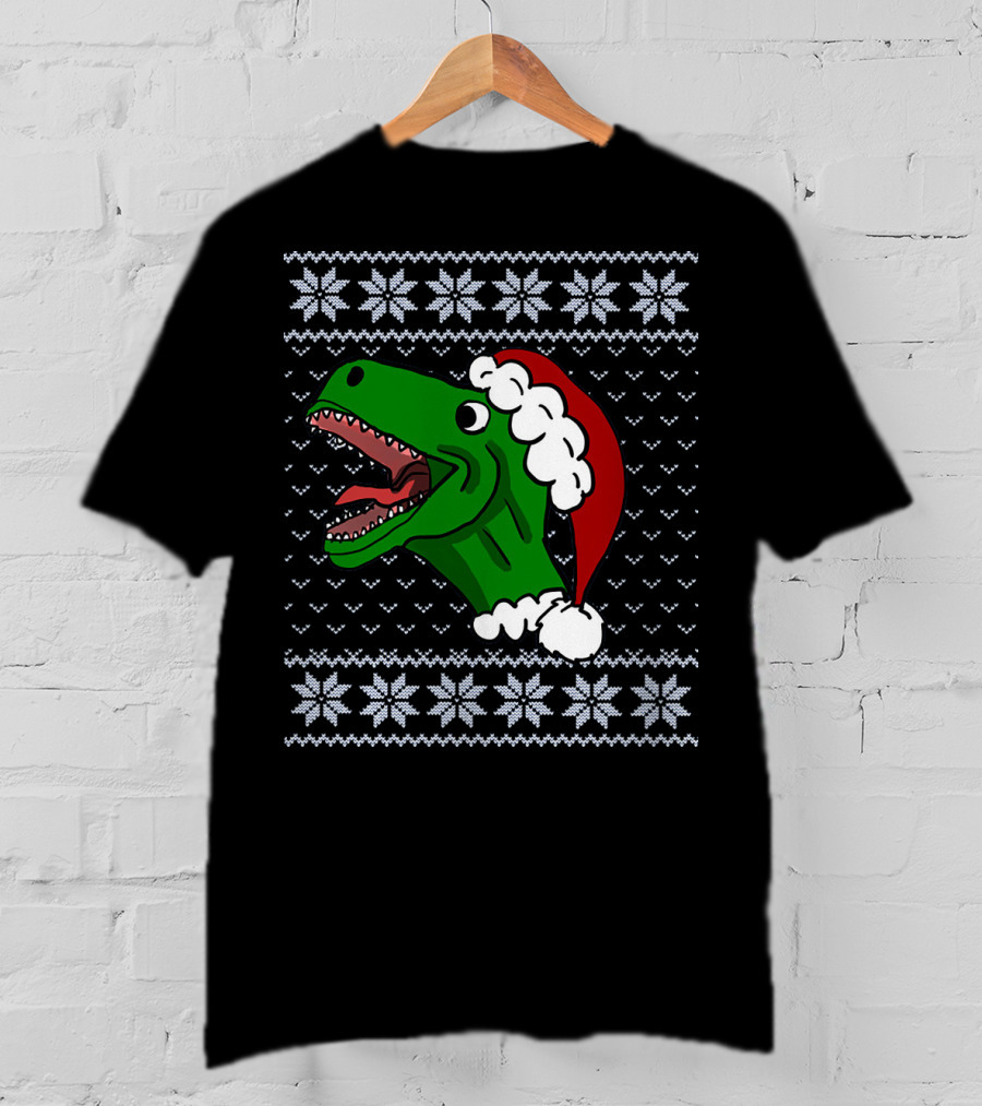 T Rex Christmas Ugly Sweater Santa Hat T-Shirt