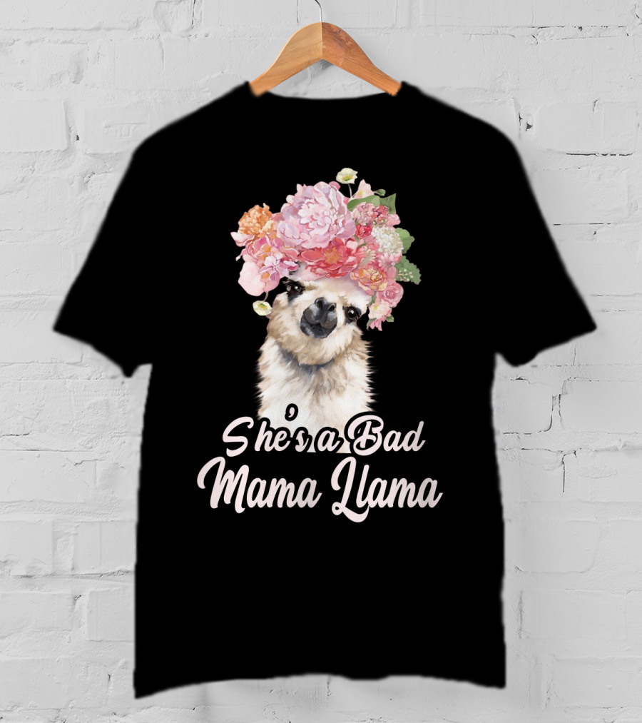 She's A Bad Mama Llama With Floral Crown T-Shirt