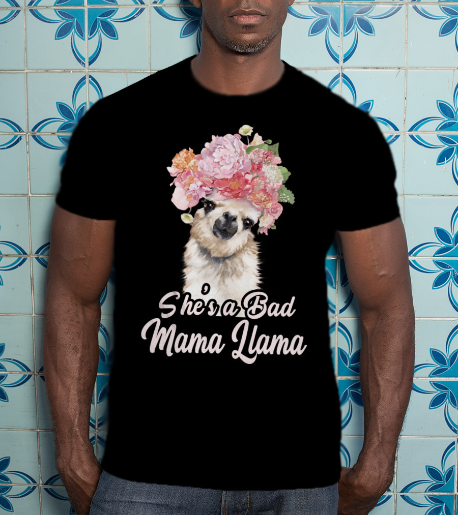 She's A Bad Mama Llama With Floral Crown T-Shirt