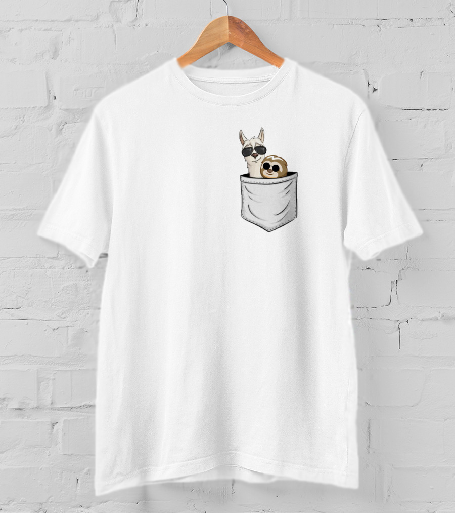 Sloths And Llama In Pocket With Sunglasses T-Shirt