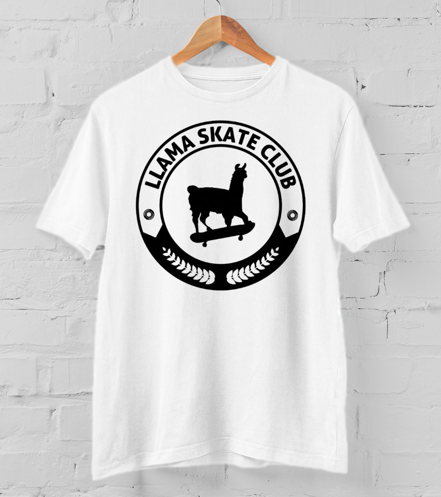 Llama Skate Club Circular Badge With Llama On Skateboard T-Shirt