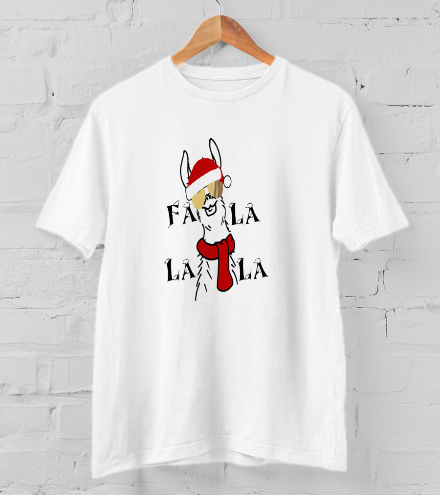 Christmas Falalala Llama Wearing Santa Hat And Scarf T-Shirt