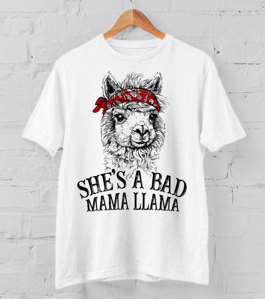 She's A Bad Mama Llama Red Bandana T-Shirt