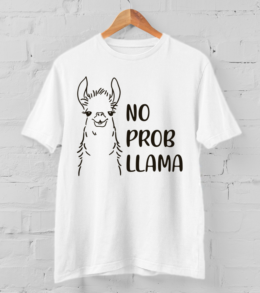 No Prob Llama Drawing Black And White Sketch T-Shirt