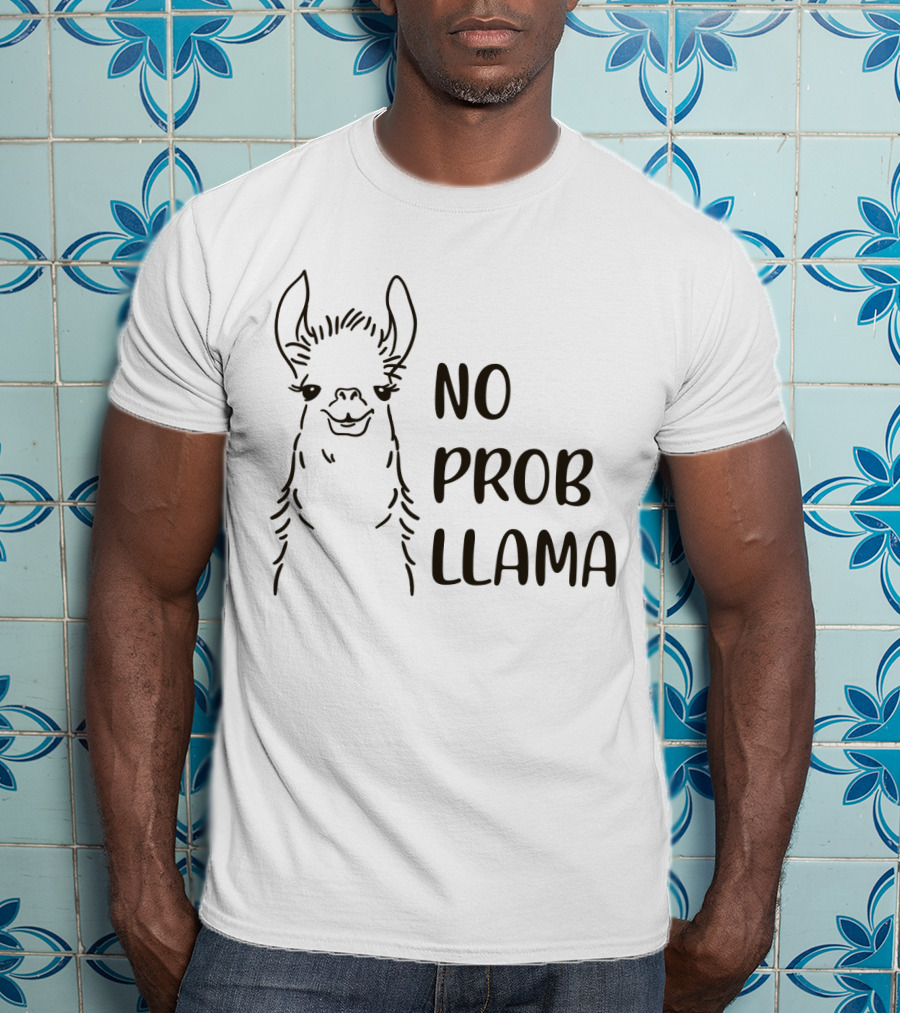 No Prob Llama Drawing Black And White Sketch T-Shirt