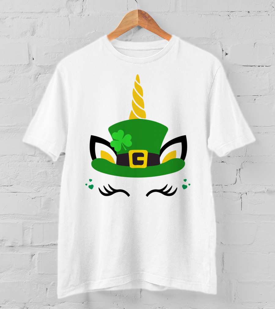Unicorn Shamrocks Leprechaun Hat Clover St. Patrick's Day Magic Icons T-Shirt
