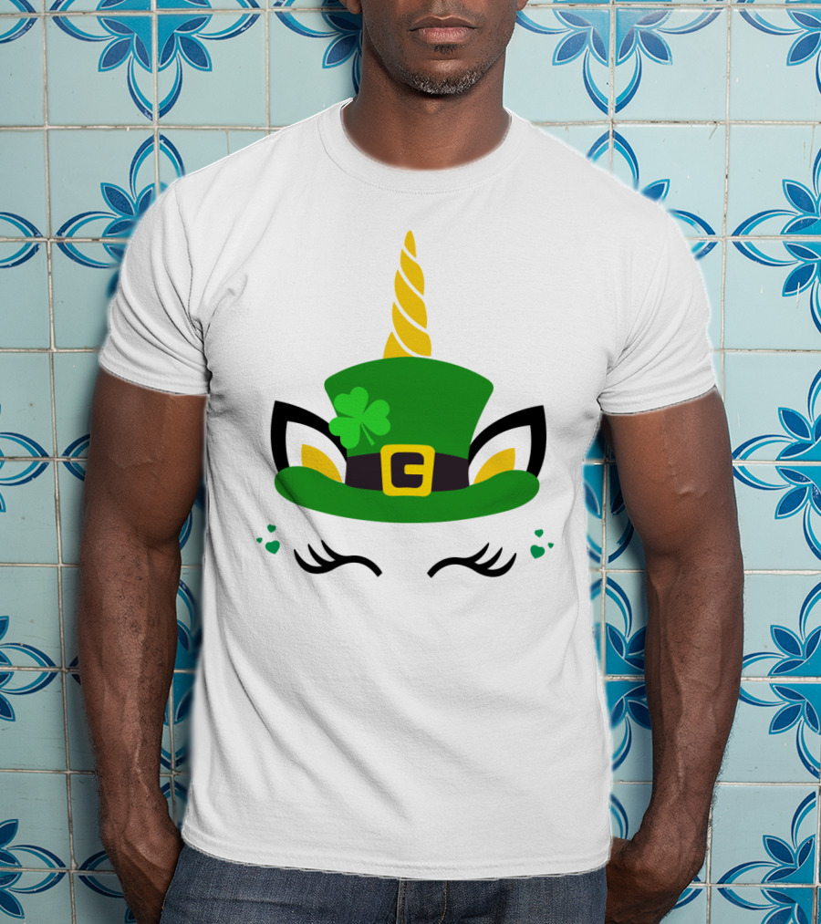 Unicorn Shamrocks Leprechaun Hat Clover St. Patrick's Day Magic Icons T-Shirt
