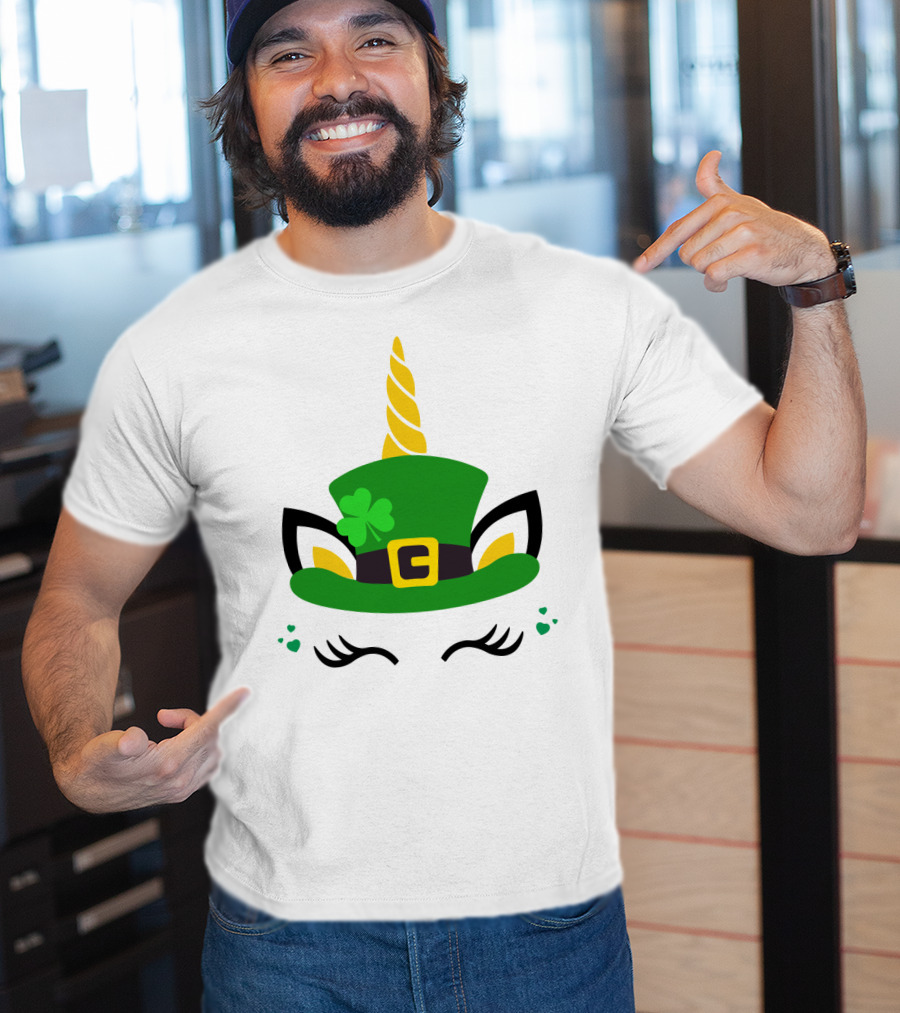 Unicorn Shamrocks Leprechaun Hat Clover St. Patrick's Day Magic Icons T-Shirt
