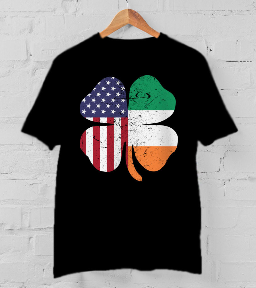 Ireland Flag And American Flag Shamrock T-Shirt