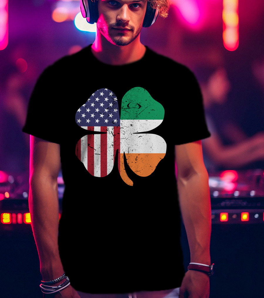 Ireland Flag And American Flag Shamrock T-Shirt