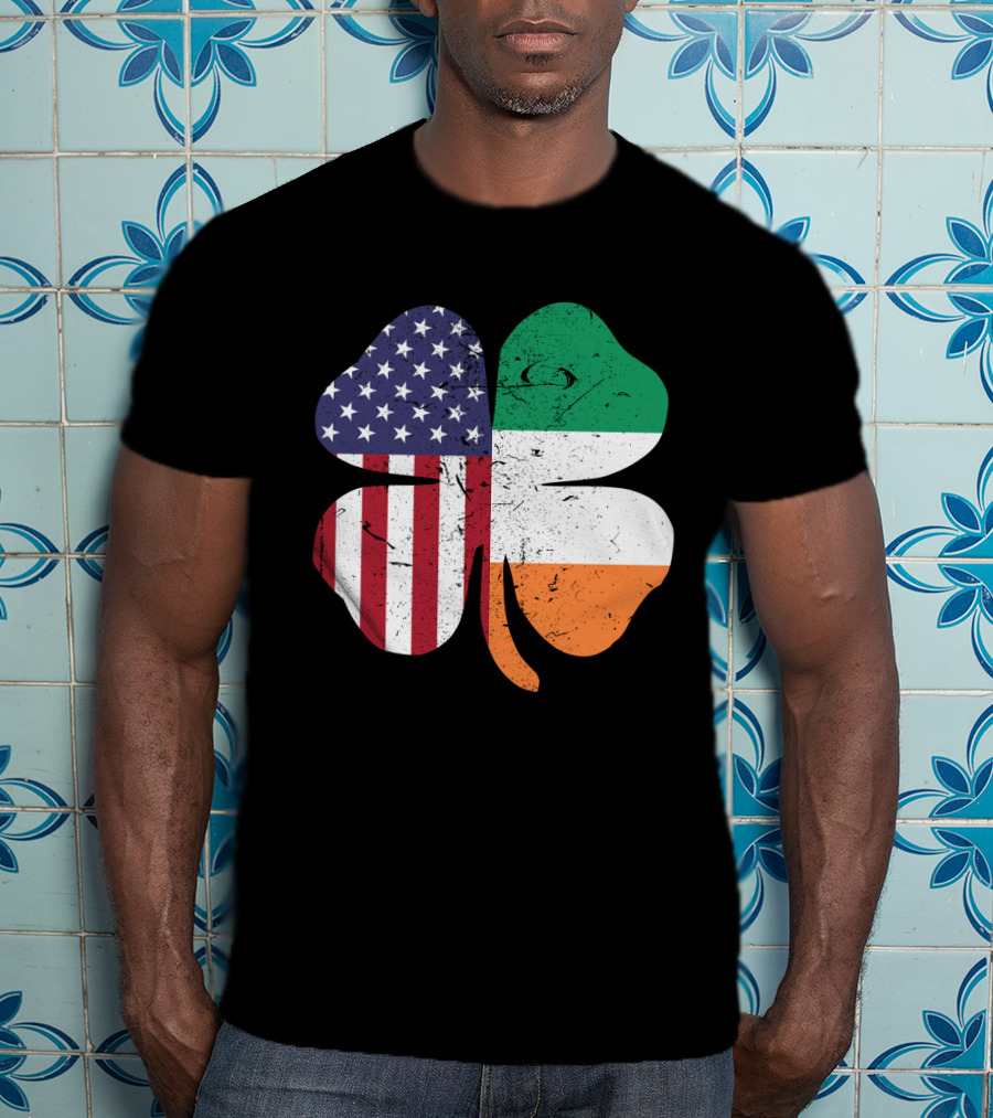 Ireland Flag And American Flag Shamrock T-Shirt