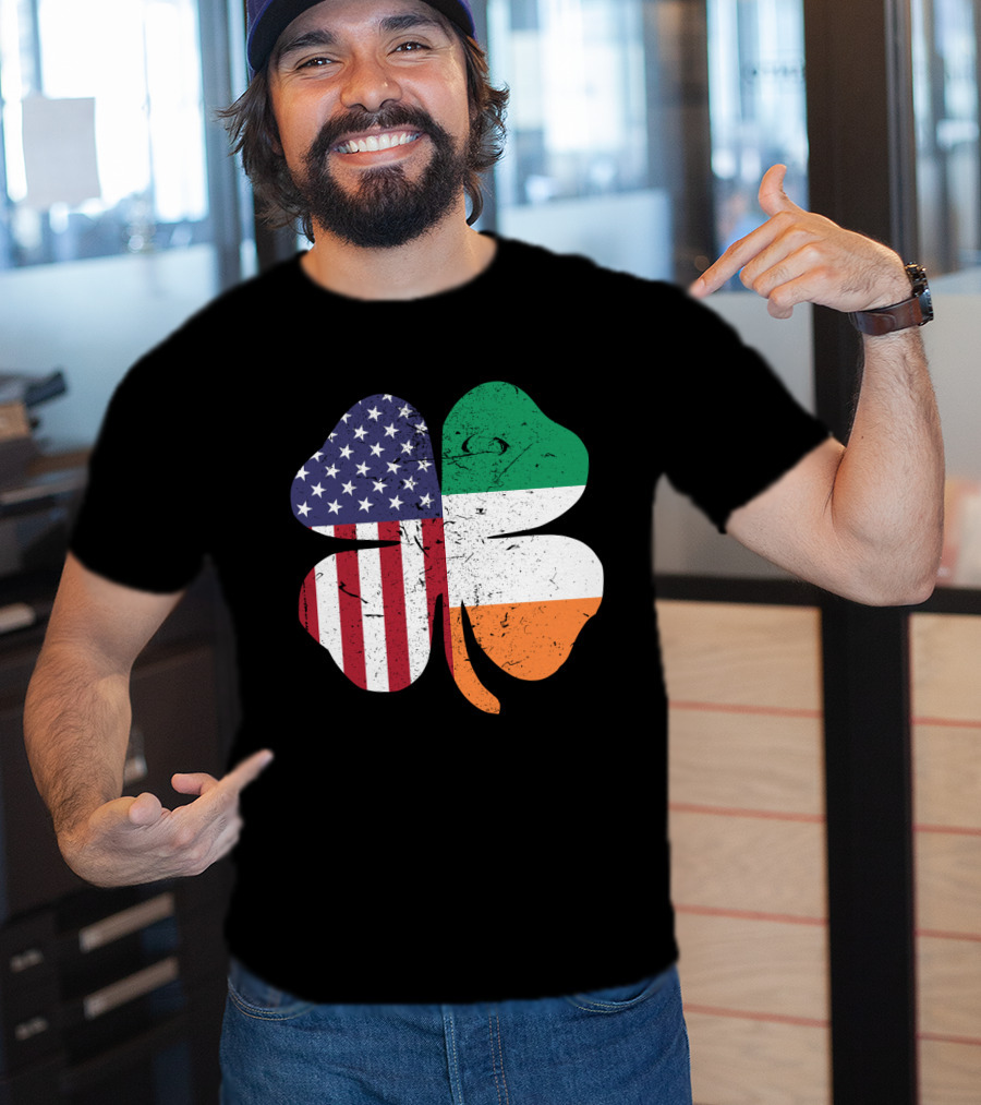 Ireland Flag And American Flag Shamrock T-Shirt