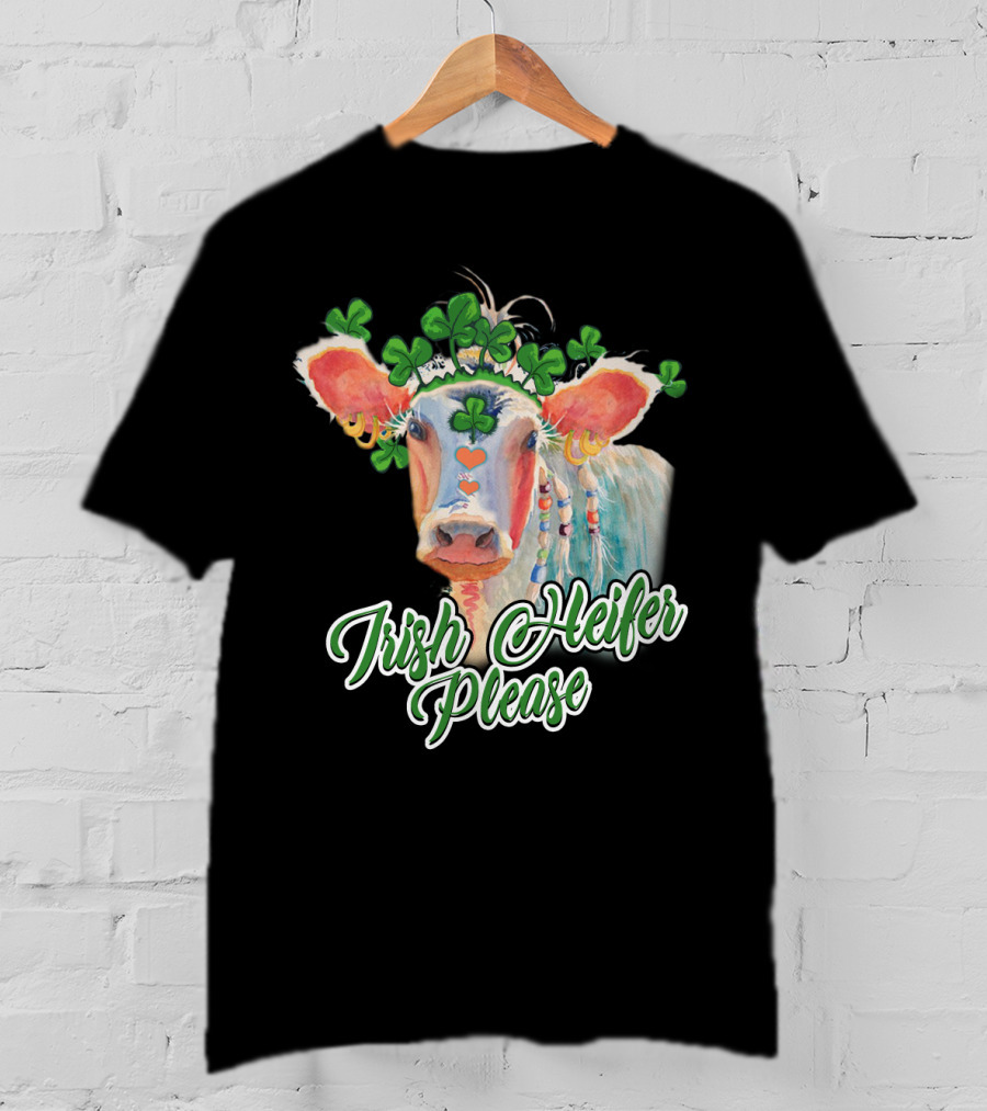 Irish Heifer Please With Shamrock Cow T-Shirt