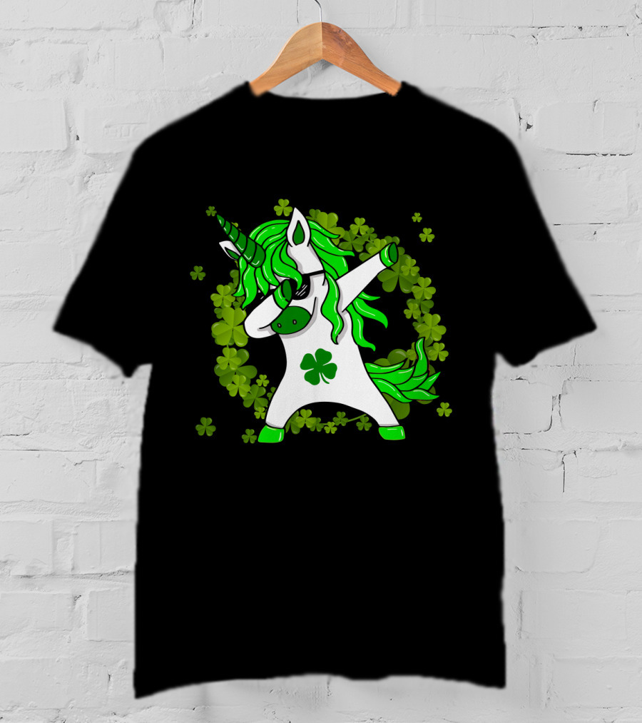St Patricks Day Shamrock Unicorn Dabbing T-Shirt