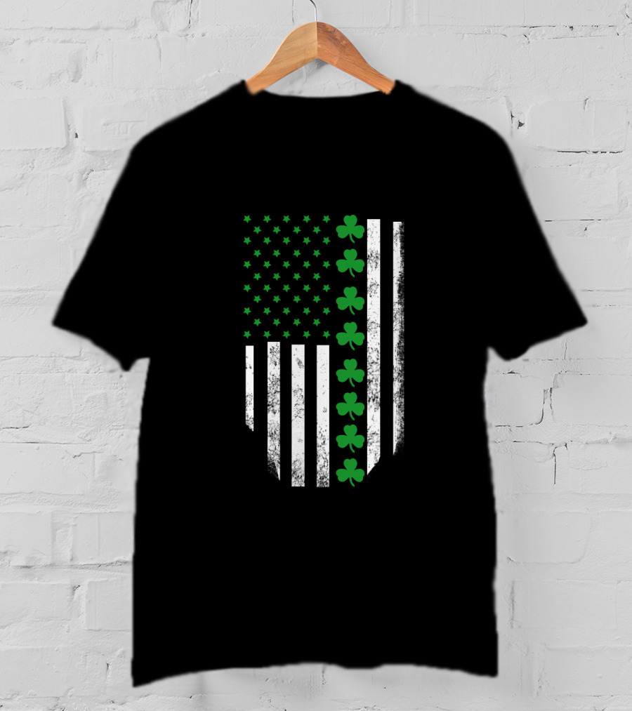 St Patrick's Day Shamrock American Flag T-Shirt