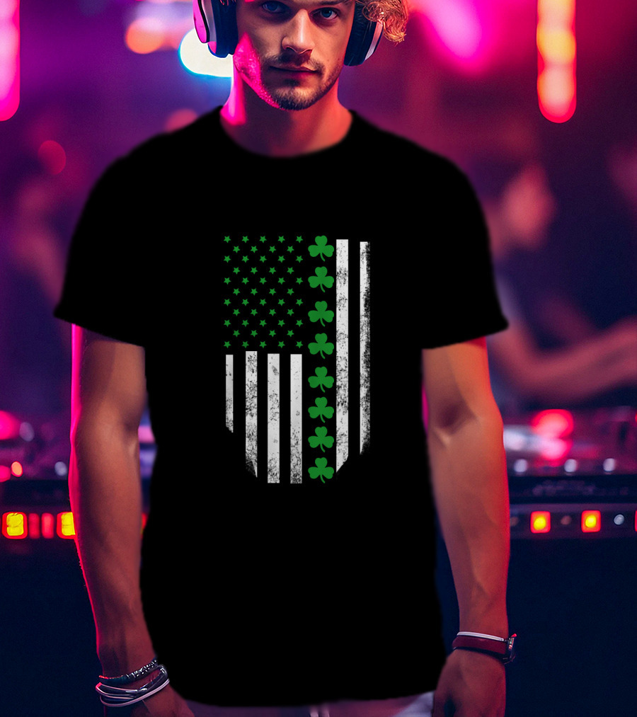 St Patrick's Day Shamrock American Flag T-Shirt