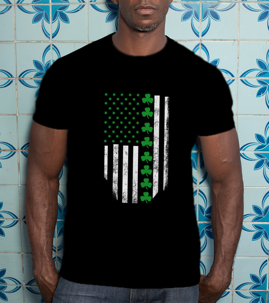 St Patrick's Day Shamrock American Flag T-Shirt