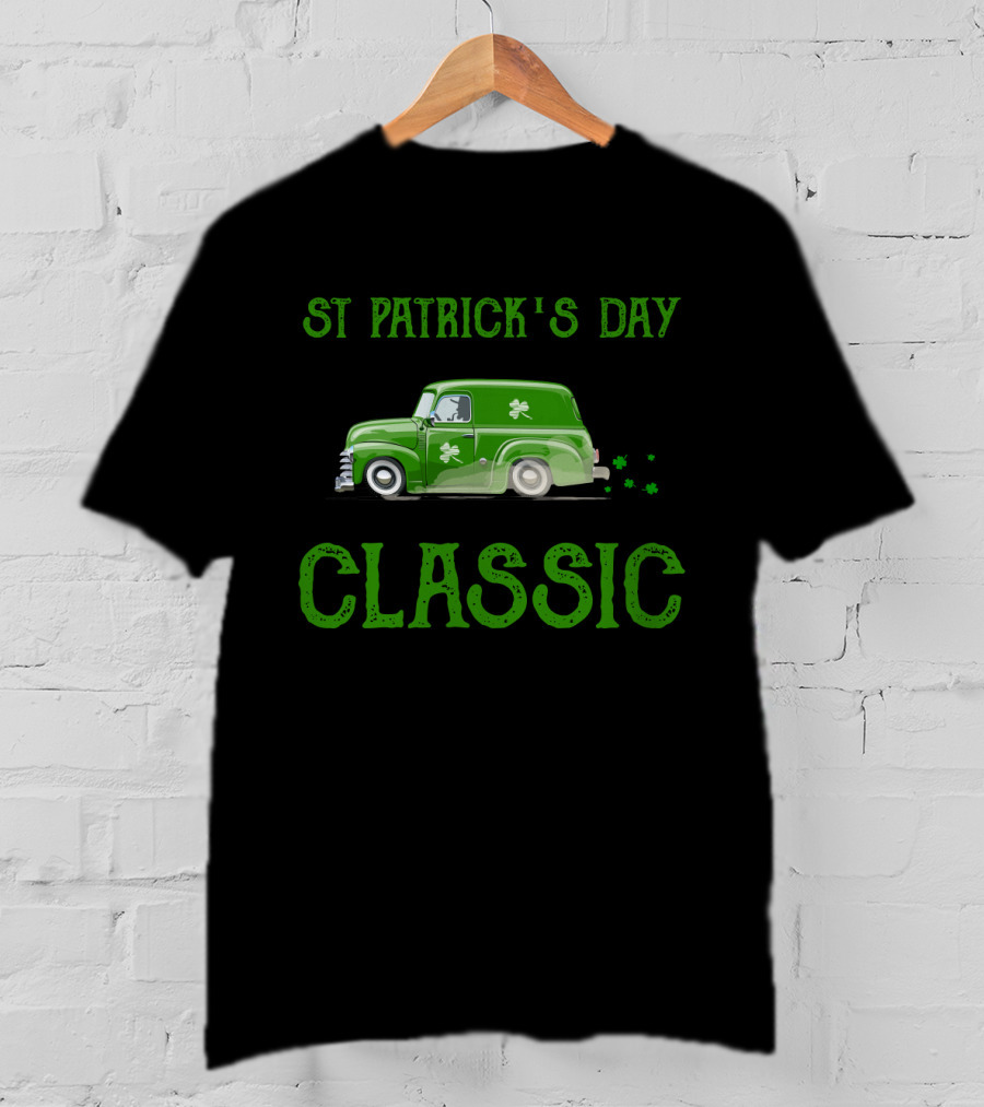 St Patrick's Day Classic Green Truck With Shamrocks T-Shirt