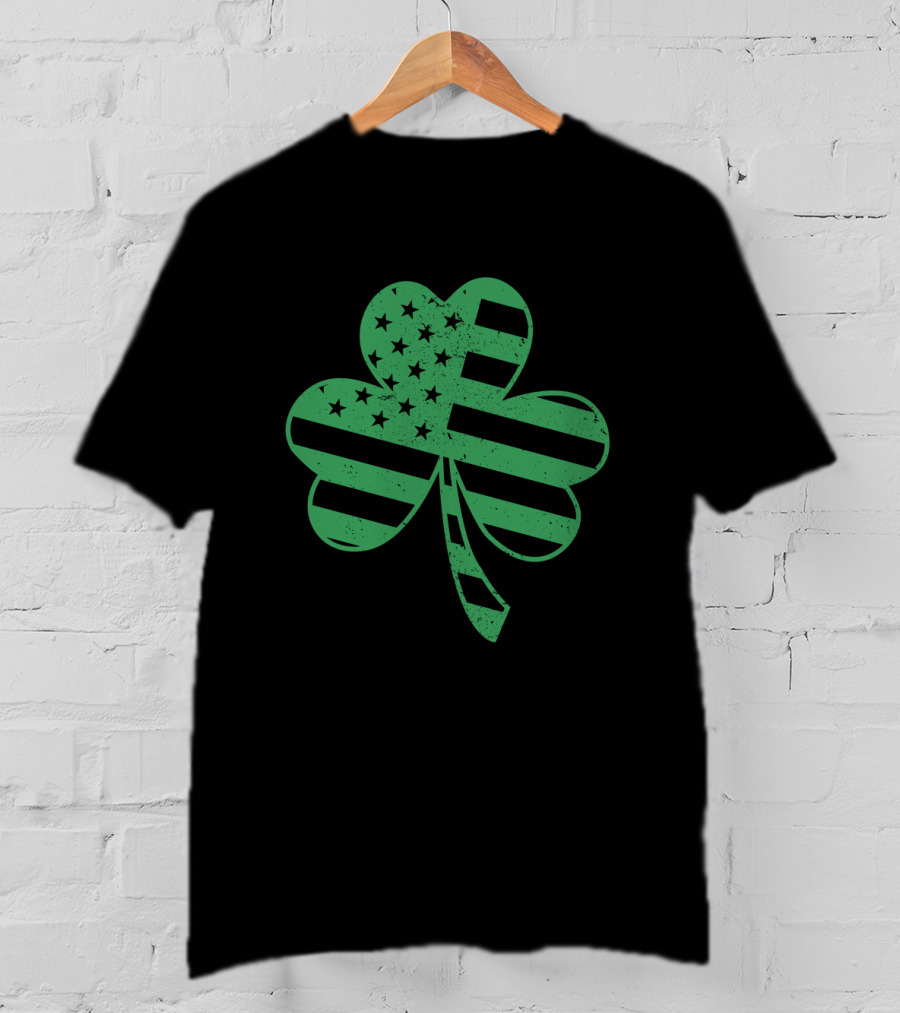 St. Patrick's Day Shamrock With American Flag Stripes And Stars T-Shirt
