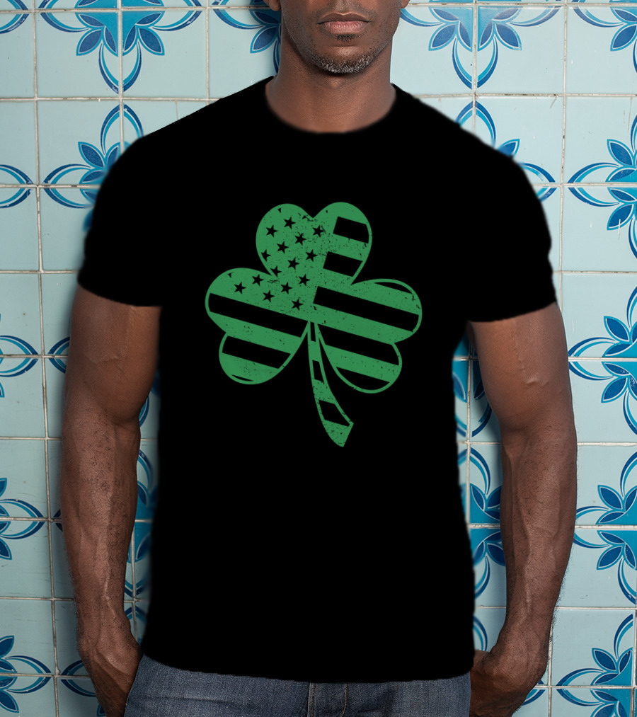 St. Patrick's Day Shamrock With American Flag Stripes And Stars T-Shirt