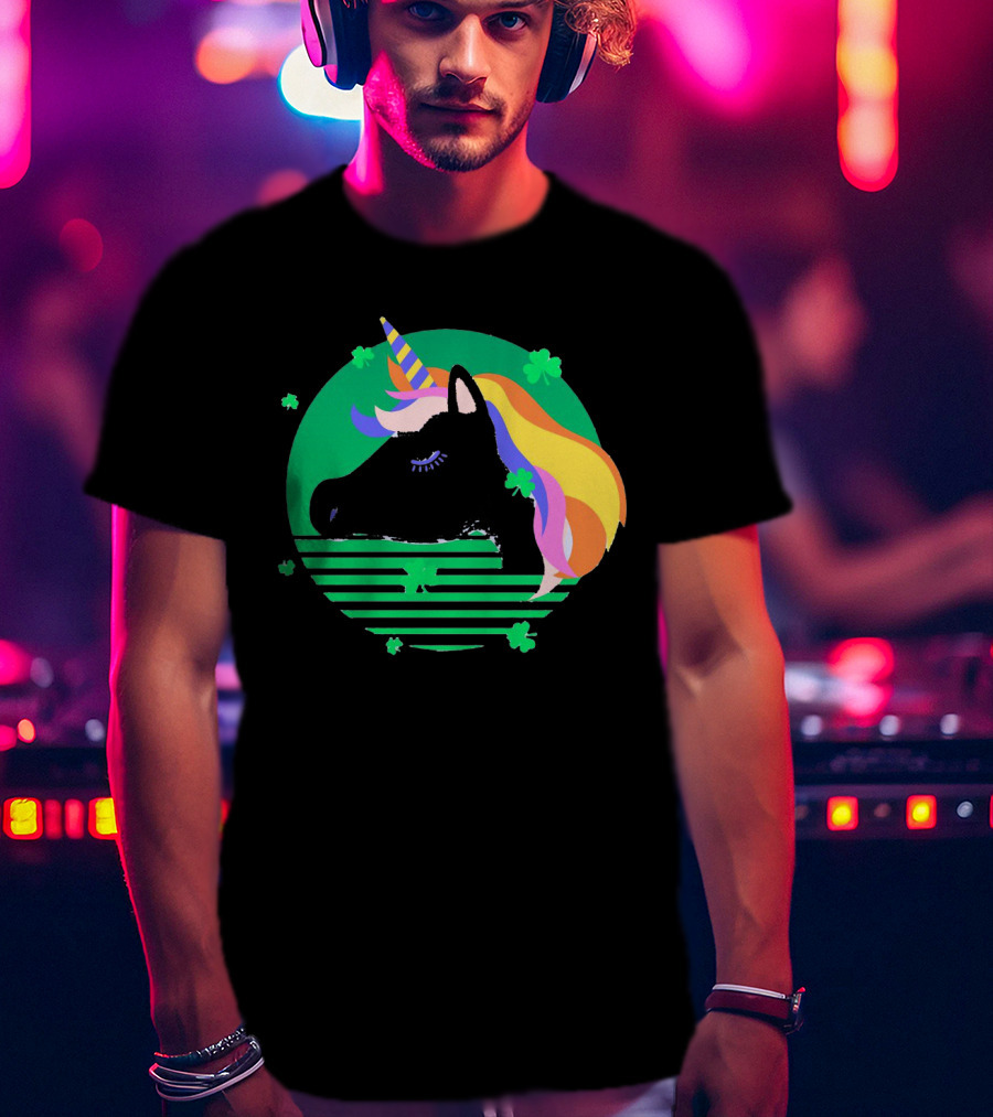 Rainbow Unicorn With Clover And Stripes St Patrick's Day T-Shirt