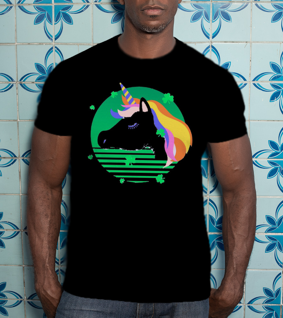 Rainbow Unicorn With Clover And Stripes St Patrick's Day T-Shirt