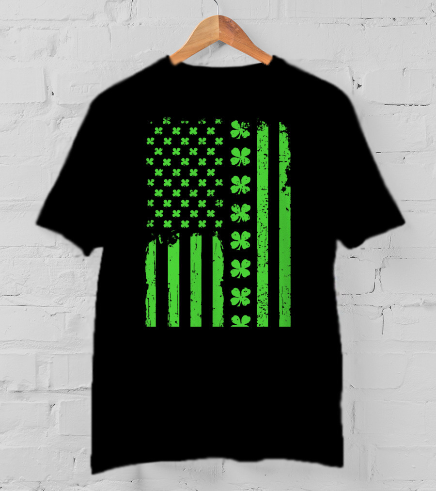 American Flag Green Clover Shamrock T-Shirt