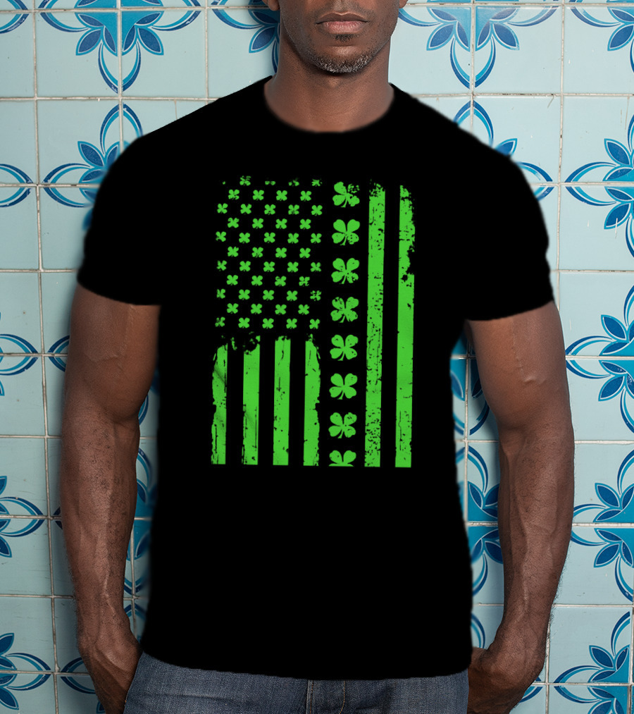 American Flag Green Clover Shamrock T-Shirt