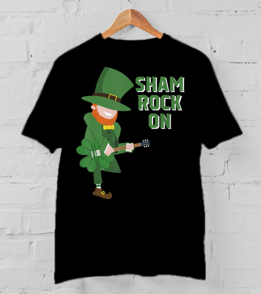 Shamrock On Cute Elf Playing Guitar St. Patrick's Day T-Shirt