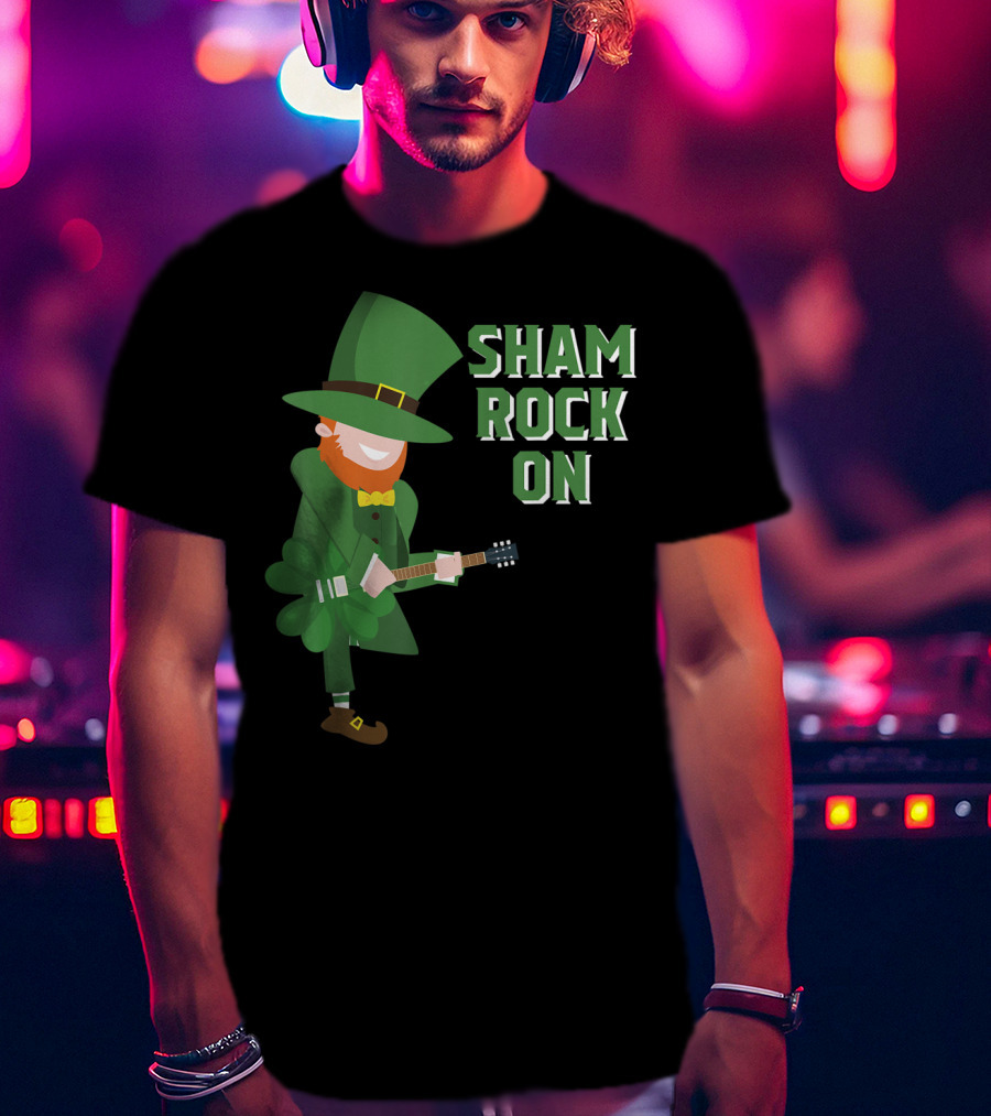 Shamrock On Cute Elf Playing Guitar St. Patrick's Day T-Shirt