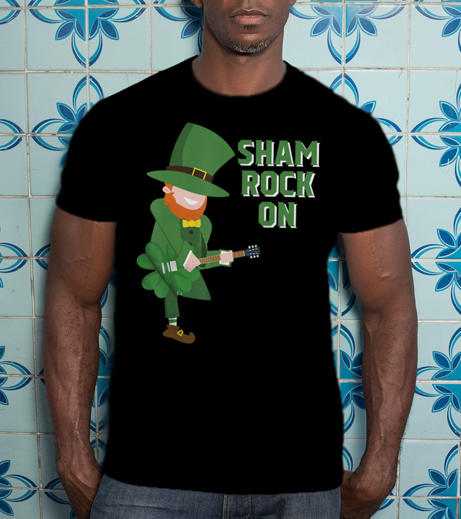 Shamrock On Cute Elf Playing Guitar St. Patrick's Day T-Shirt
