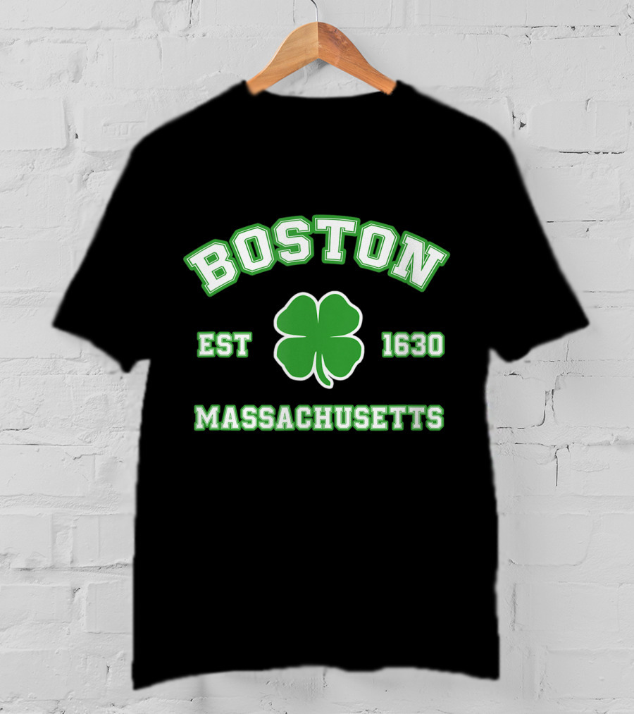 Boston Massachusetts Est 1630 Shamrock St. Patrick's Day Irish T-Shirt