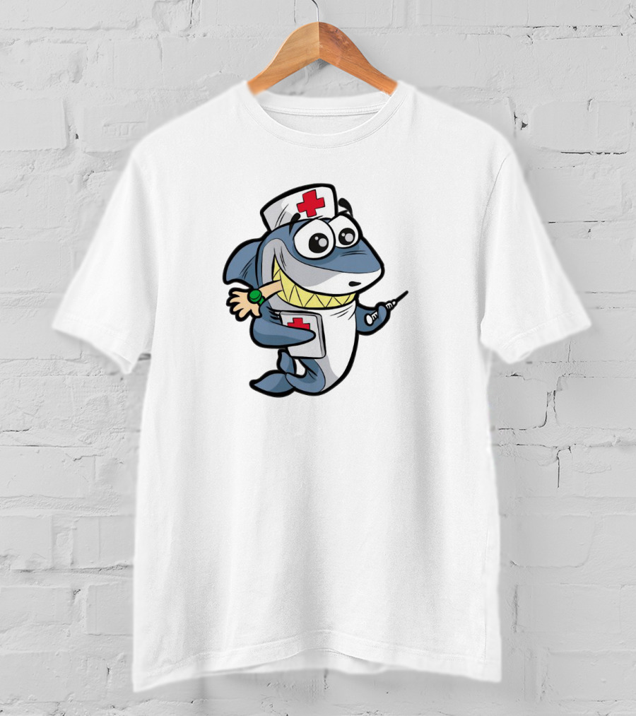 NURSE SHARK Doctor Medicine Hospital Syringe Comic Cartoon T-Shirt