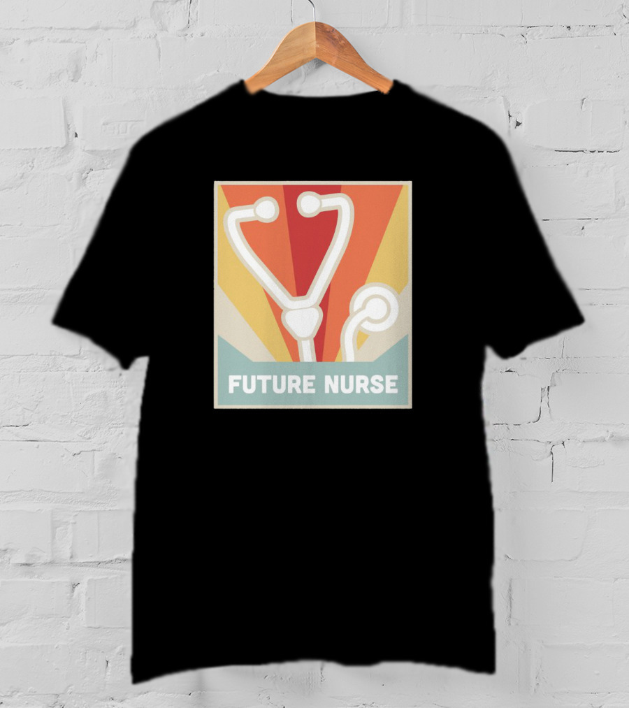 Retro Style Future Nurse Stethoscope Icon With Sunburst Background T-Shirt
