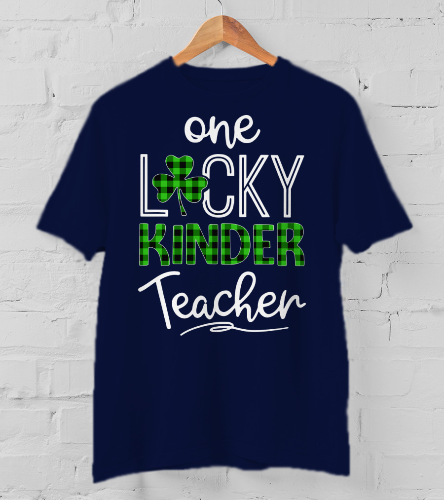 One Lucky Kinder Teacher Shamrock Plaid T-Shirt