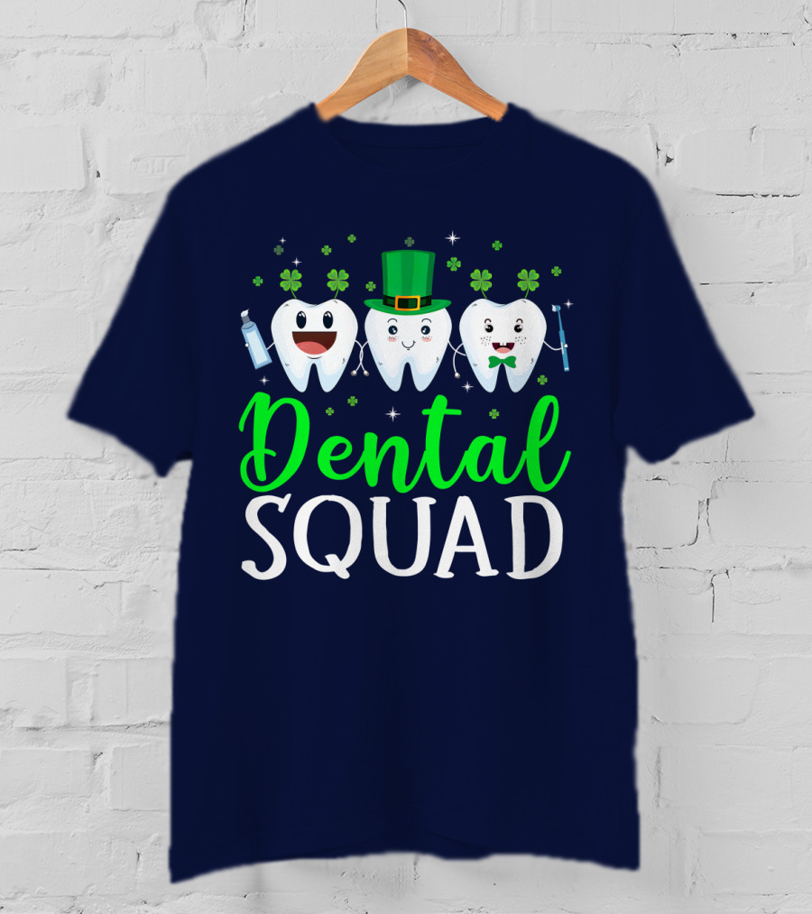 Dental Squad Funny Dentist St. Patrick's Day Tooth Trio T-Shirt