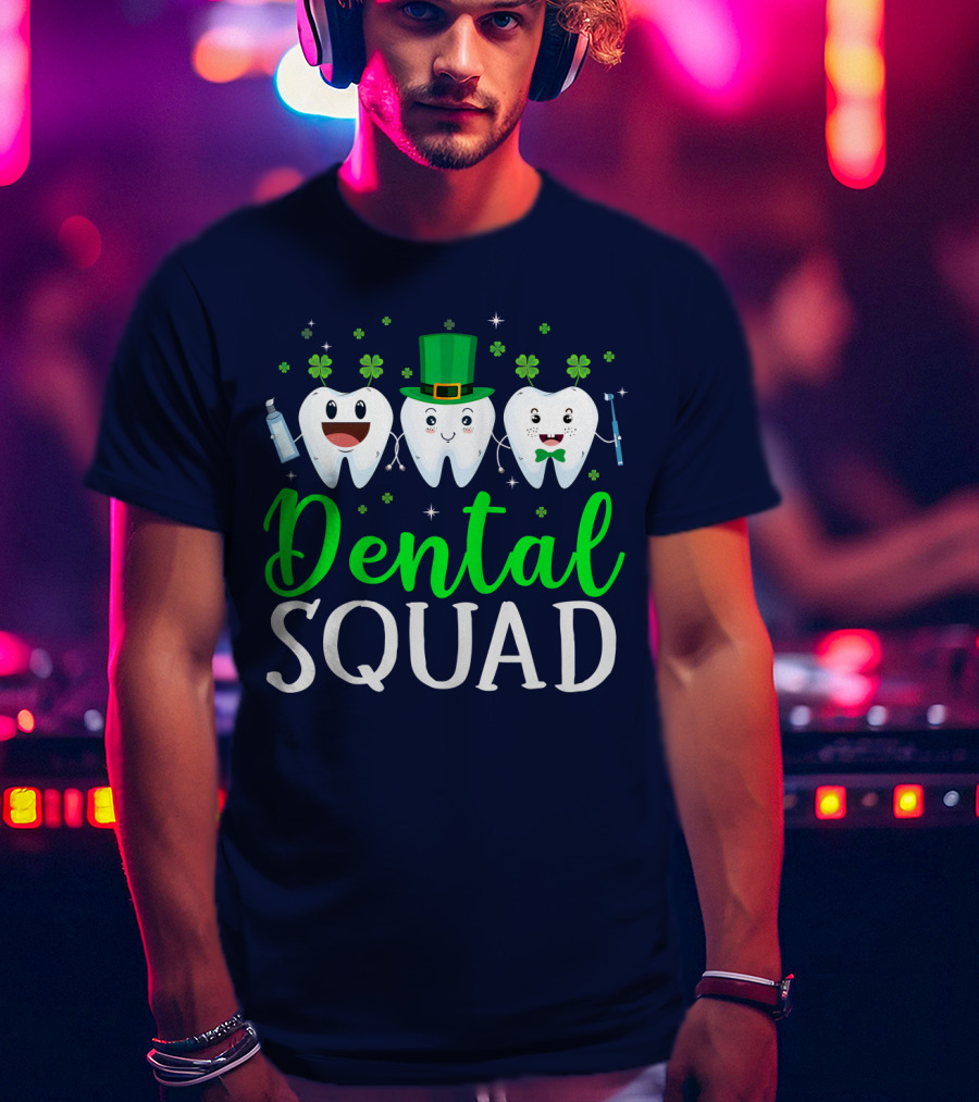 Dental Squad Funny Dentist St. Patrick's Day Tooth Trio T-Shirt