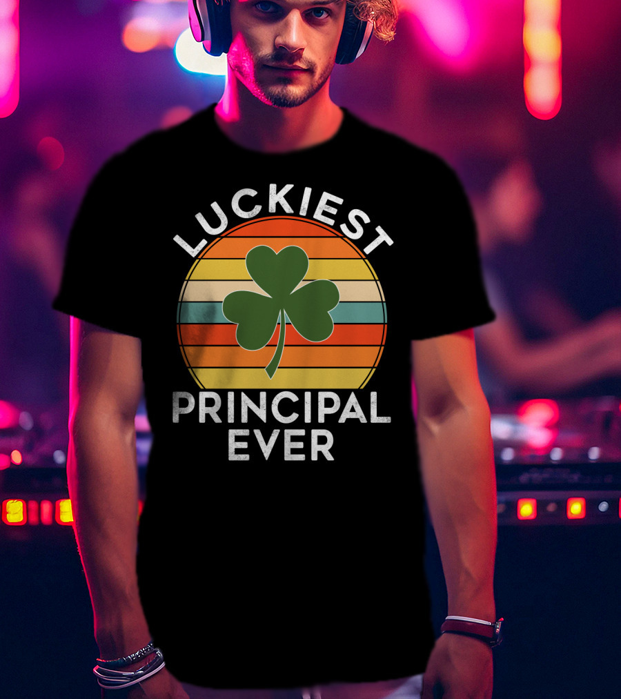 Luckiest Principal Ever Shamrock Retro Stripes T-Shirt
