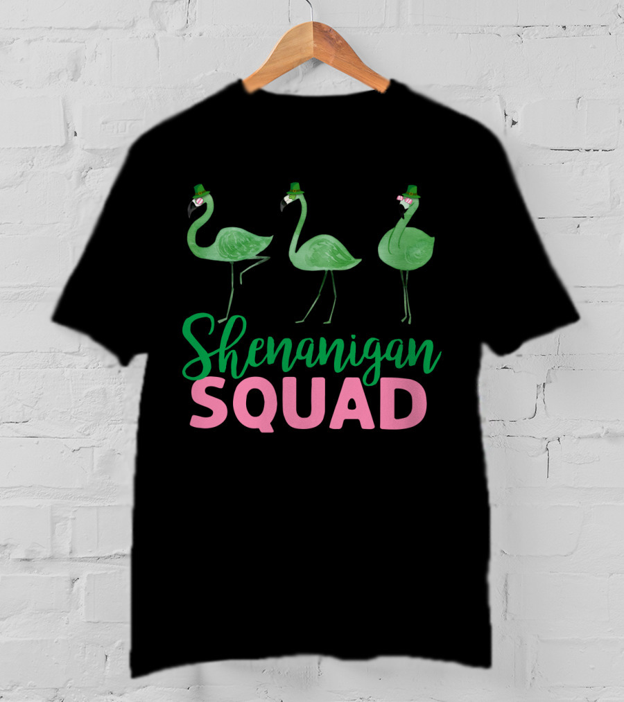 Shenanigan Squad Green Flamingos Irish T-Shirt