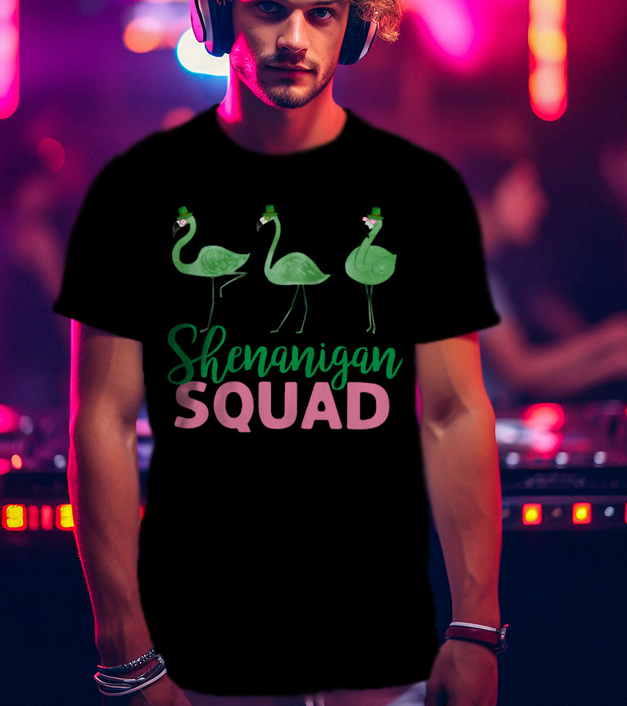 Shenanigan Squad Green Flamingos Irish T-Shirt